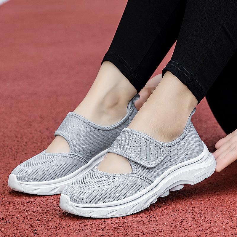 Velcro feet wide instep women's autumn sports shoes medium soft sole breathable walking shoes large size
