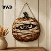 Autumn Theme Room Furnishings Halloween Mummy Pumpkin Hanging Sign, Retro Wooden Pendant with Decorative Party Sign Hemp Rope for Front Door