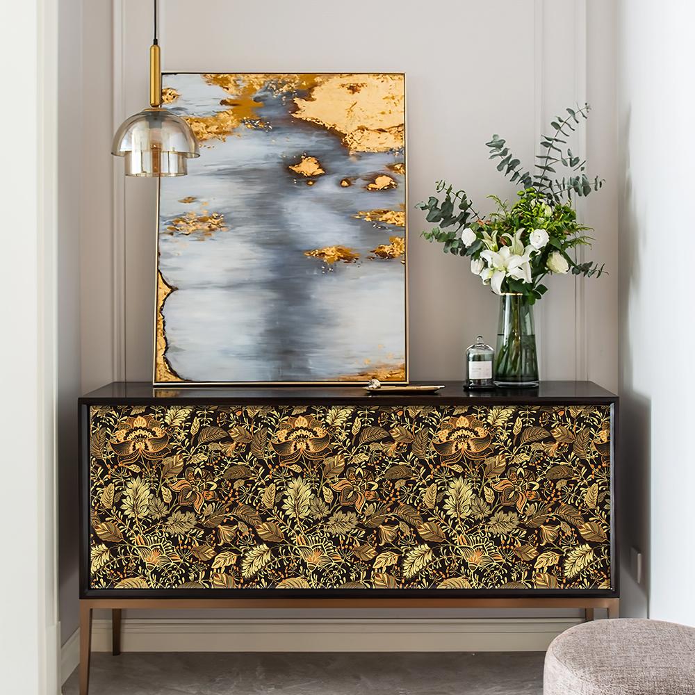 

Золотые листья Отклеивающиеся и приклеивающиеся ПВХ обои Ретро Желтые Наклейки для мебели Винтажный Повторяющийся Самоклеящийся Настенный декор 45cmx150cm