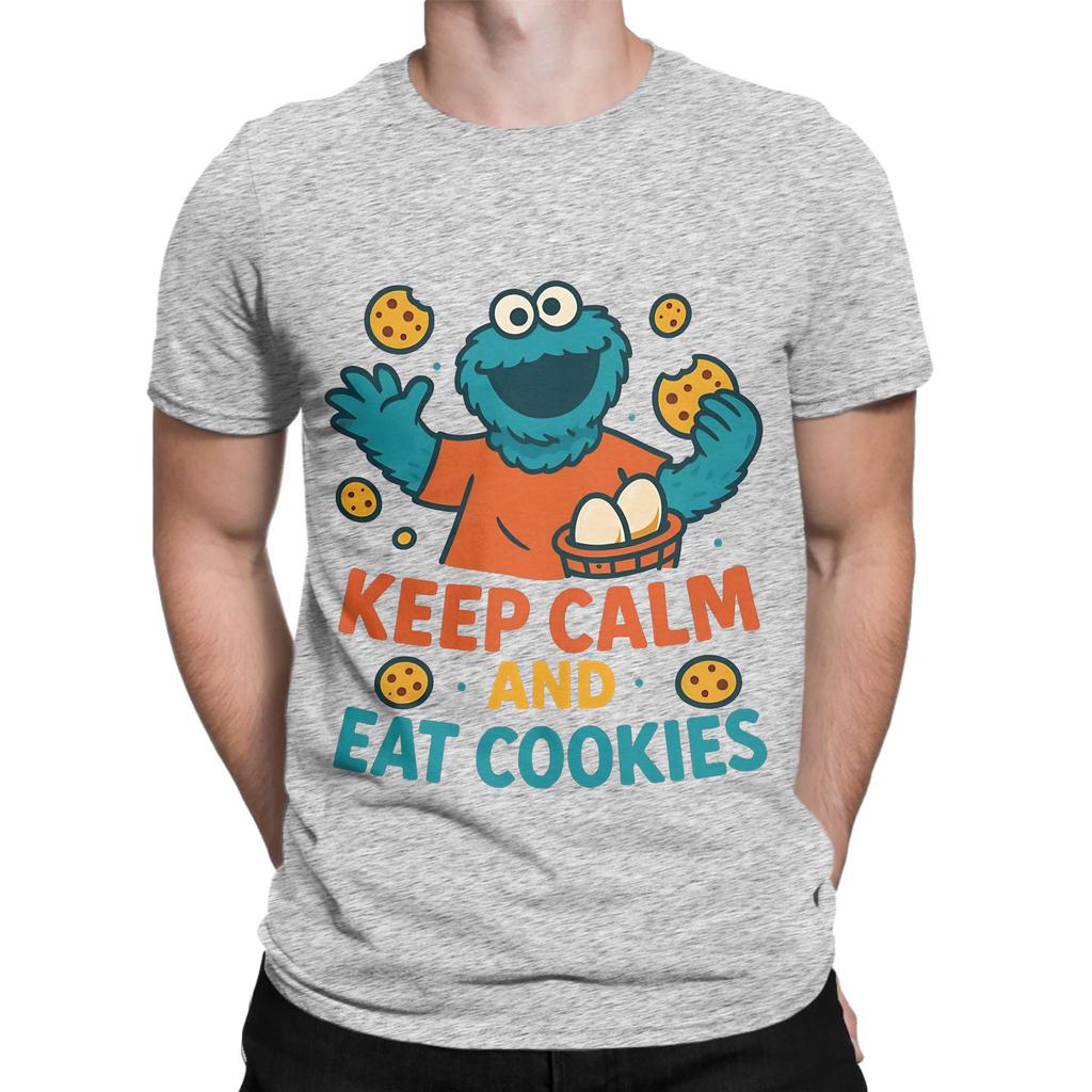 Keep Calm And Eat Monster Vintage Funny Graphic 100 Cotton TShirt sSesame Street Tops Tees For Unisex