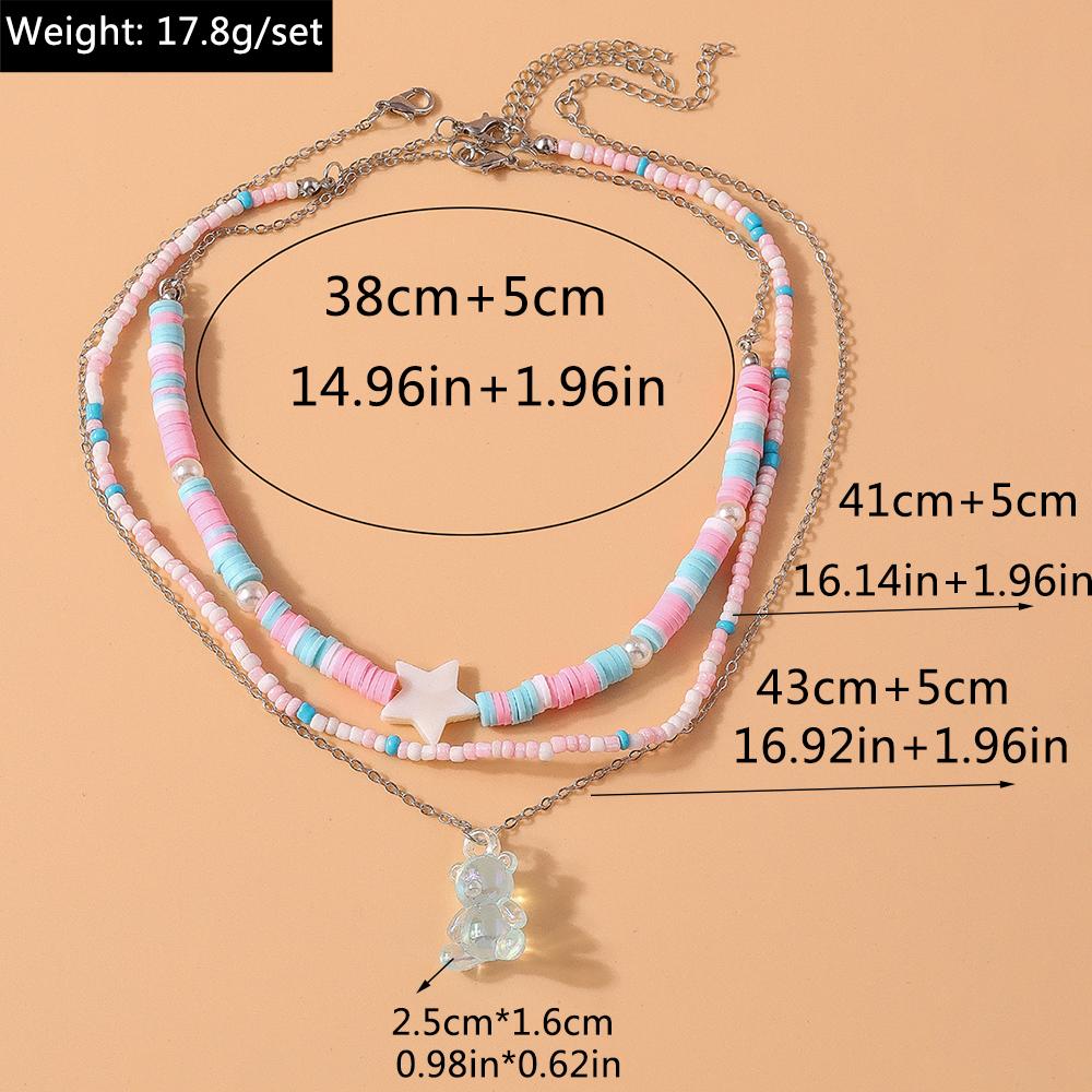3pcs/Set Bohemia Handmade Colorful Beads Choker Necklace Women Girls Bear Pendant Necklaces Party Holiday Jewelry Gifts