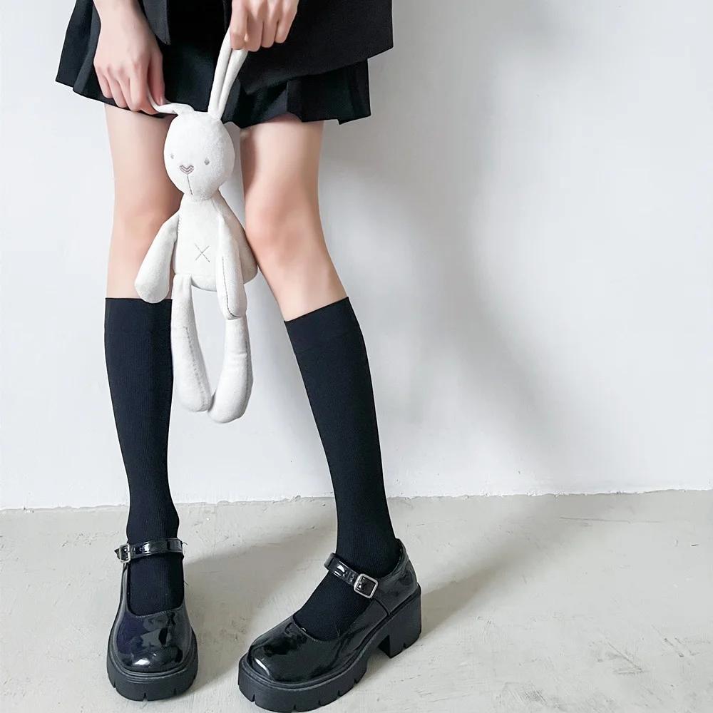 Women JK Stockings Lolita Calf Socks White Japan Summer Simple Striped Mid Tube Sock Thin Section Micro Pressed Black Pile Socks