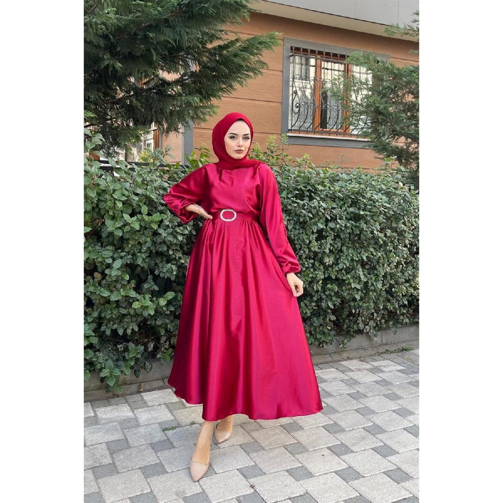 Rochie de seara din satin cu curea cu talie elastica Albastru bleumarin