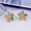 Natural Topaz Flower Stud Earrings  Color Needles Exquisite Craftsmanship Diamond Bizuteria Tone  Jewelry Aros Mujer Oreja