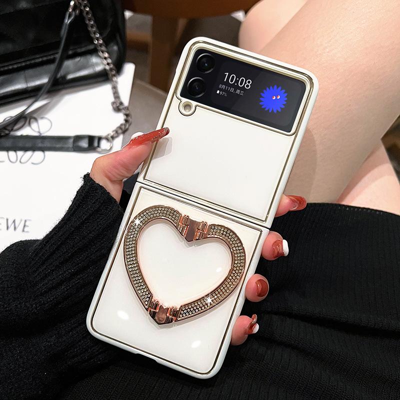 Diamond Hearts Phone Stand Case for Samsung Galaxy Z Flip 3 Z Flip 4 5G Hard PC Back Cover for ZFlip3 Case Protective Shell