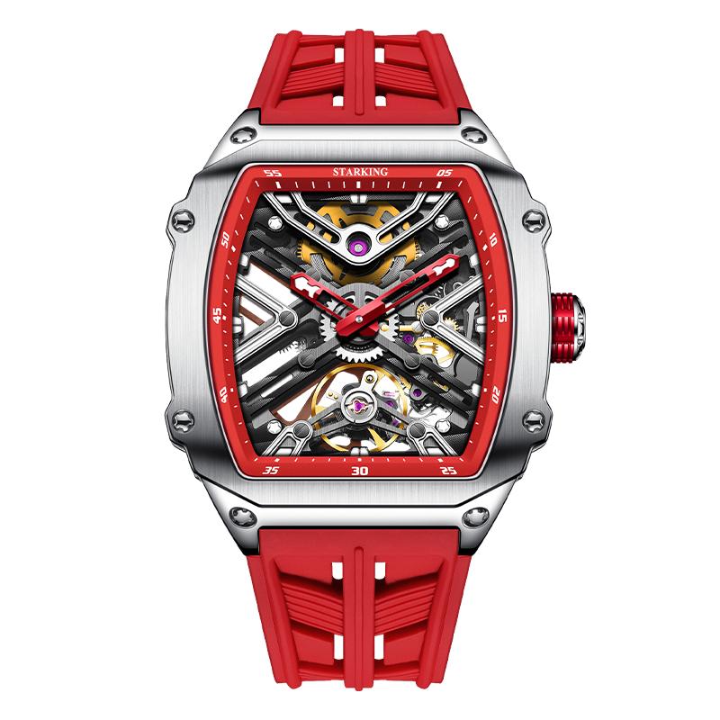 STARKING Men's Waterproof Sports Mechanical Watches Wear-resistant Silicone Strap Automatic Watch Luminous Tonneau Luxury Watch