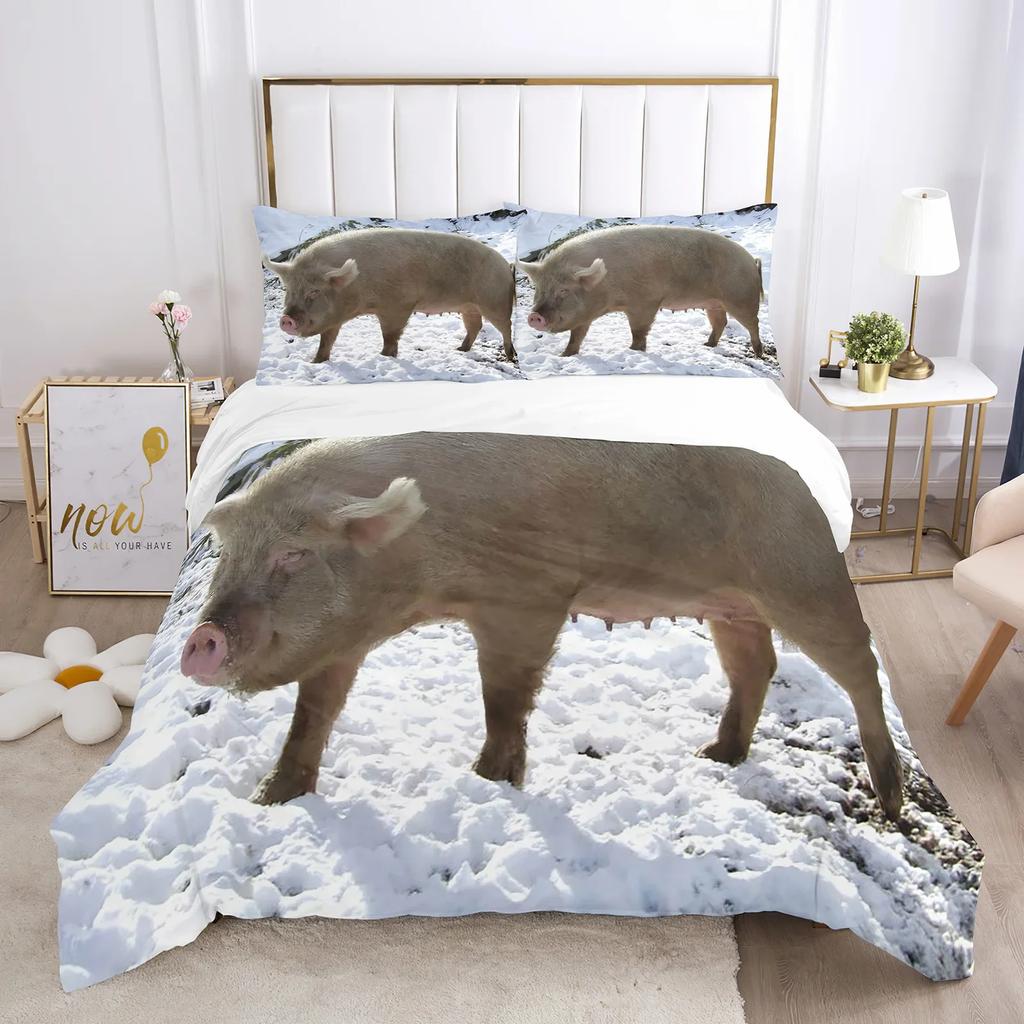 Pig Duvet Cover Set Queen Size Microfiber Cute Pig Animal Theme Twin Bedding Set Farm Animal 2/3Pcs Quilt Cover For Boys Girls