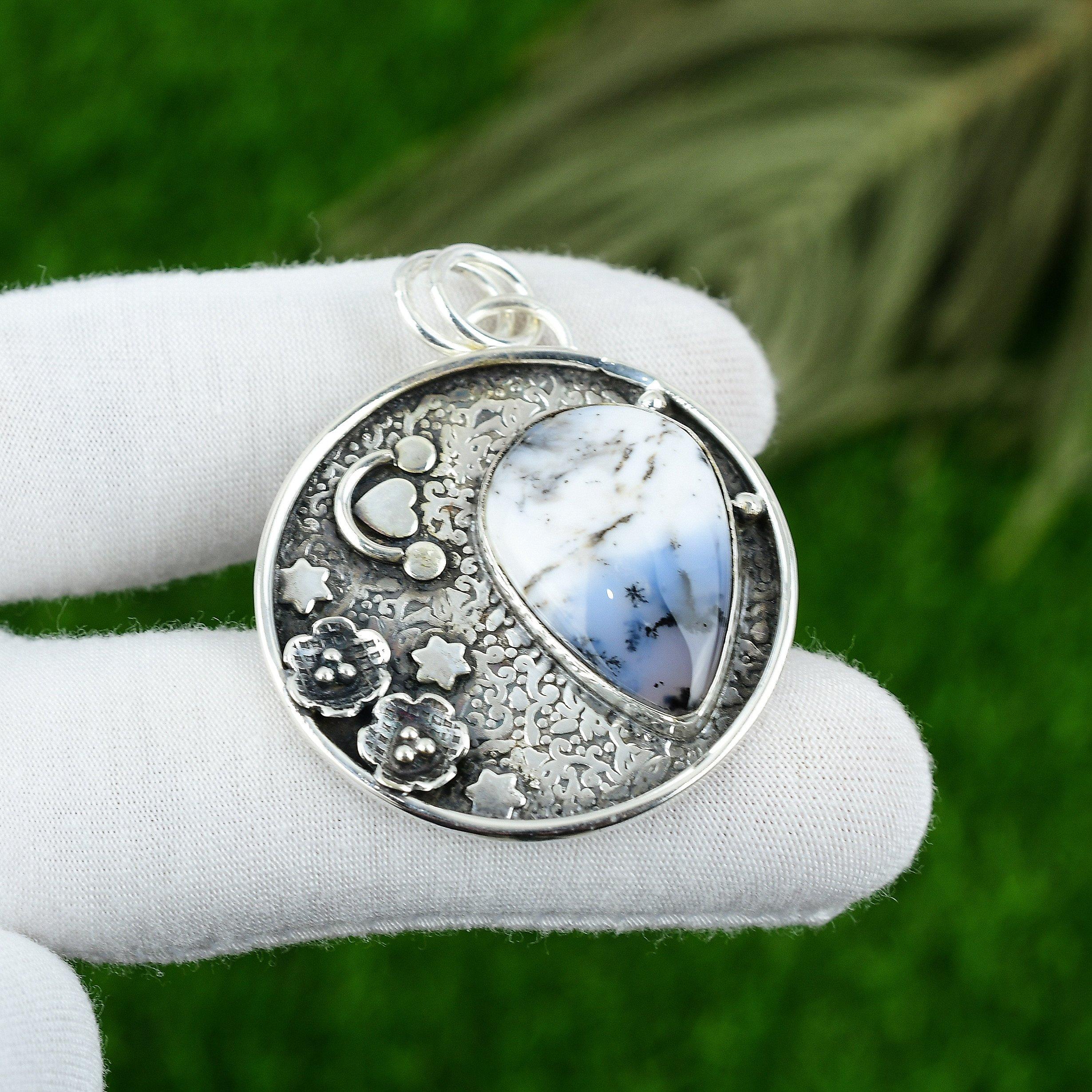 

Подарок на день рождения для нее Подвеска из натурального дендритового опала из стерлингового серебра 925 пробы