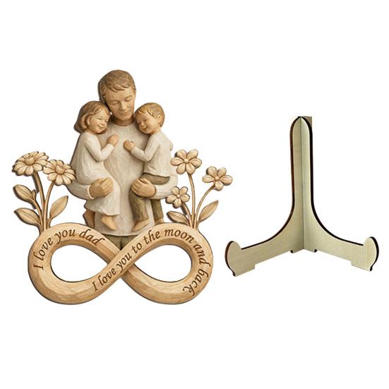 Wooden Ornament with Stable Base, Father Day Wooden Ornament, Decorative Resin Sculpture Family Love Decor for Desktop Bookshelf