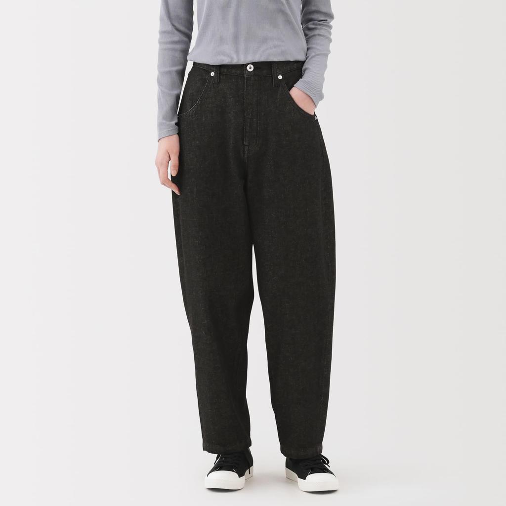 MUJI Kapok Blend Denim Barrel Size M Women's Pants, Black, (BE1ZEA5A)