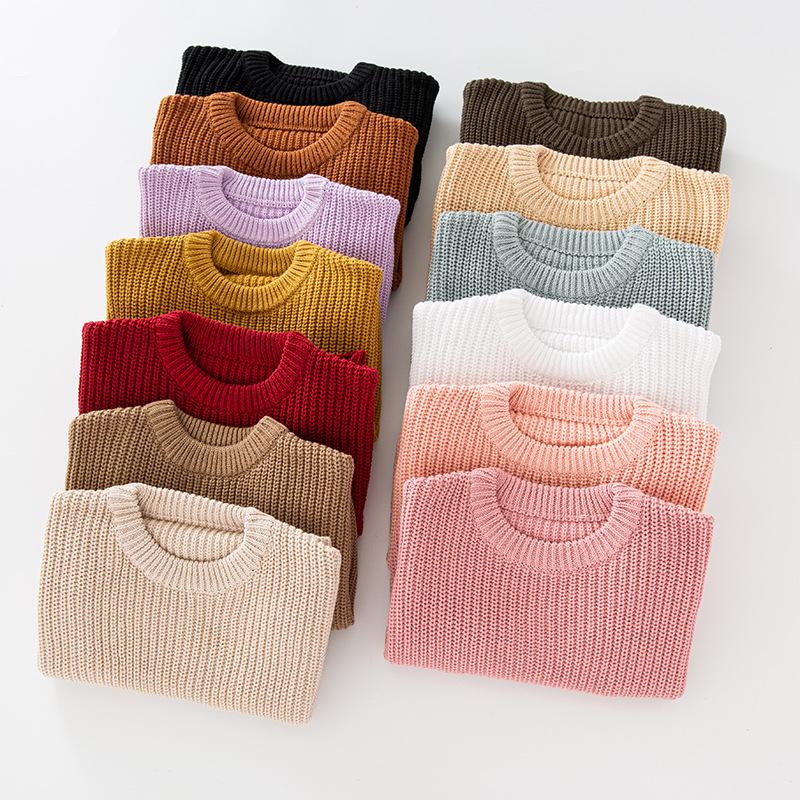 Trendy European & American Girls' Solid Color Knit Sweater - Children's Fashion