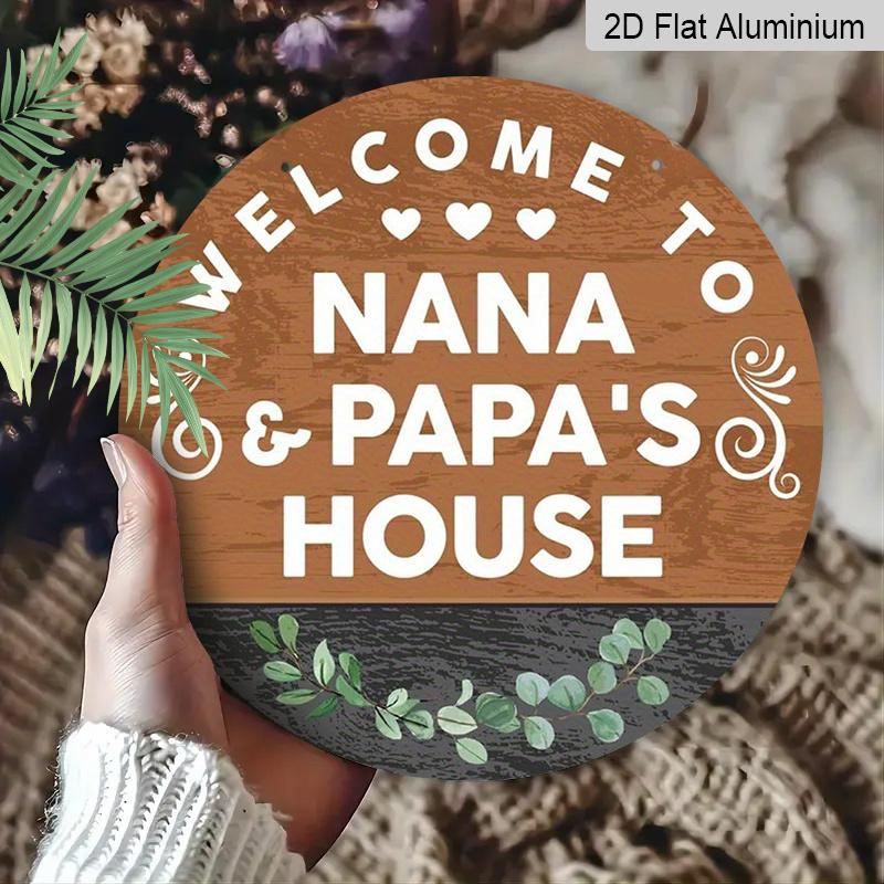 2D Flat, 1pc Nana & Papa'S House Welcome Sign, Rustic Wood Grain with Eucalyptus Wall Decor, Featuring Heart And Floral Design, Perfect for