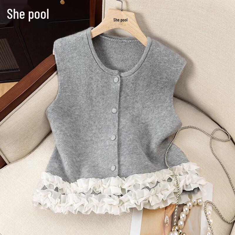 Women s Ruffle Lace Knit Vest One Size