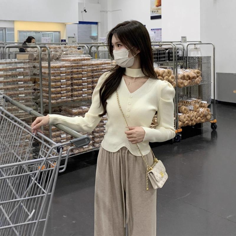 Neck Neck Long-sleeved Knitted Sweater Women's Spring and Autumn New Design Sense Slim-fitting Inner Bottoming Shirt Top