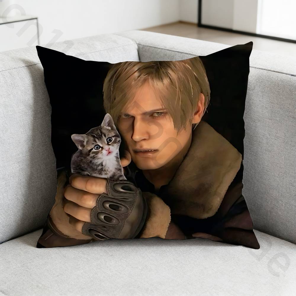 RResident Evil Leon Kennedy Pillow Case Antidustmite Pillowcase Invisible zipper silky short plush Sofa cushion cover