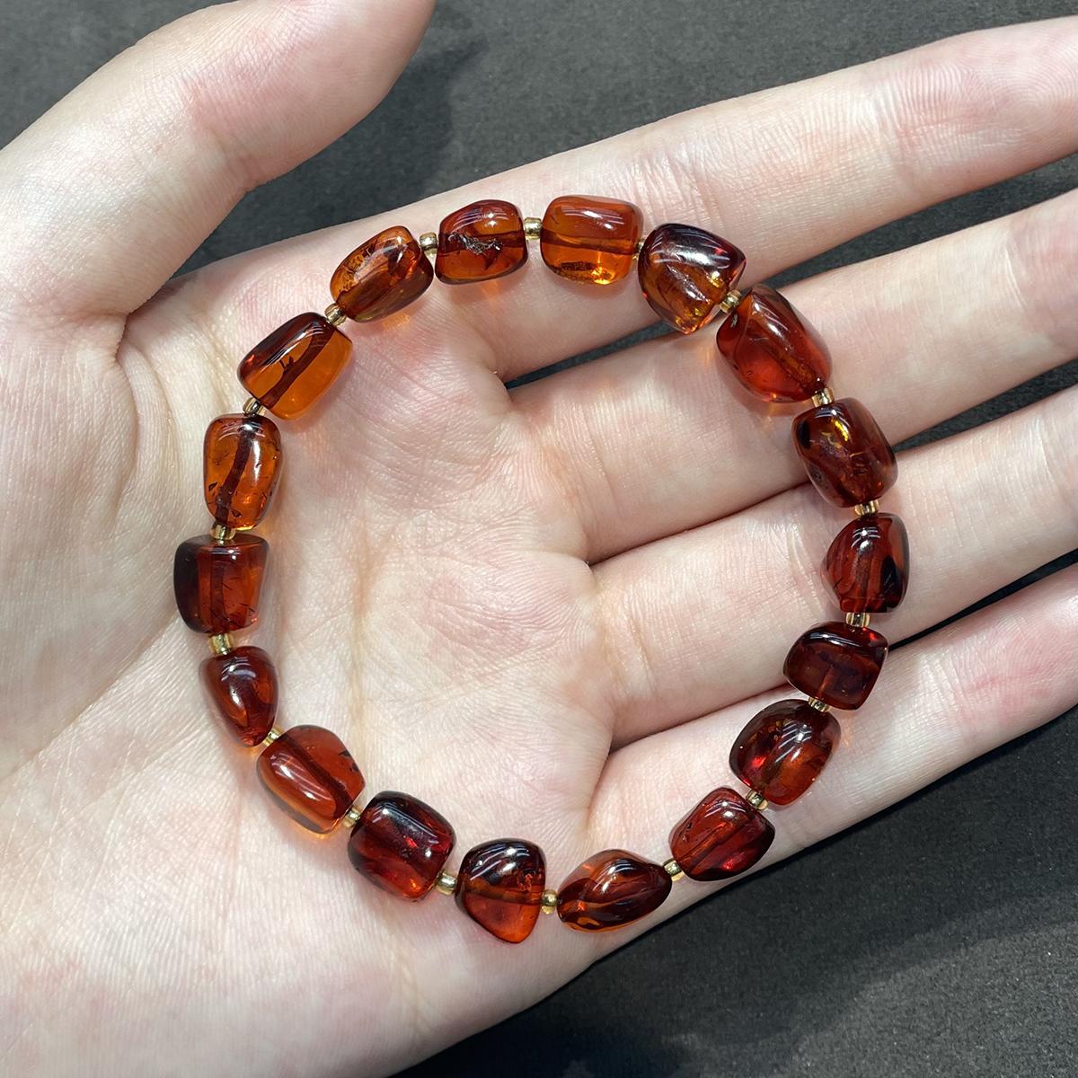1Pc, Natural Blood Amber Freeform Bead Bracelet 7×10mm 18cm, Irregular Raw Amber Elastic Stack Bracelet 1Pc/7×10mm-18cm