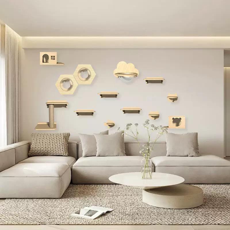 Cat-shaped Wall Shelf Natural Wooden Wall Shelf Wall-mounted Shelf Suitable for Living Rooms For Use with Pets