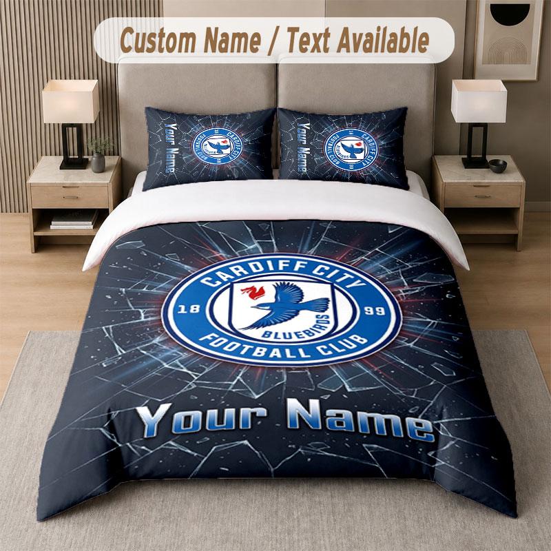 Custom Bedding Set Cardiff City Pattern, Print Name Text 1 Duvet Cover Plus 2 Pillowcases Home Textile