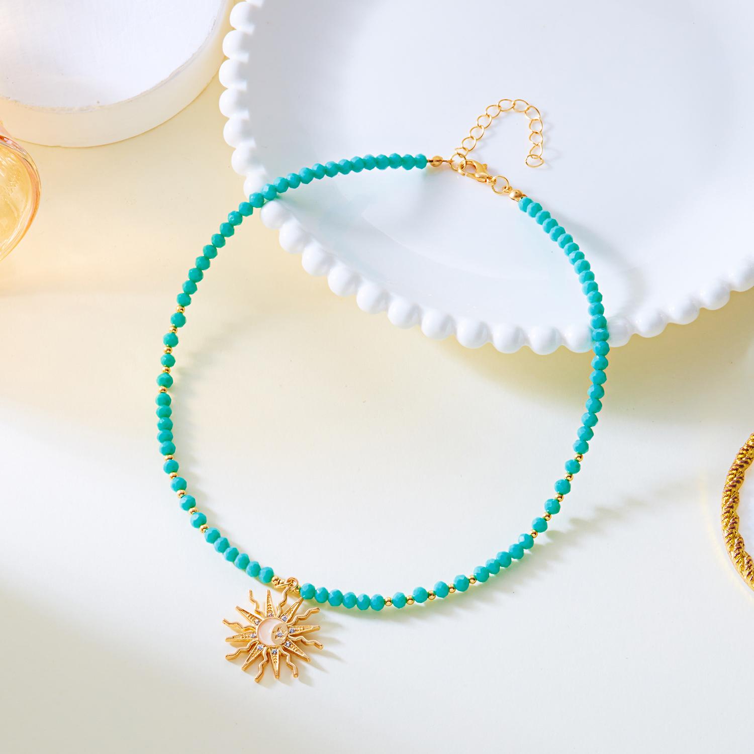 Elegant Sun Flower Zircon Choker Necklace for Women Fashion Colourful Crystal Beads Rhinestone Chain Charm Party Zircon Gifts