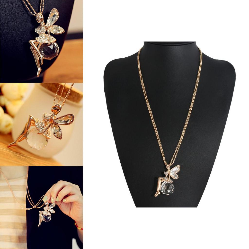 Captivating Fashion Women Crystal Fairy Angel Wing Pendant Long Chain Necklace Gift