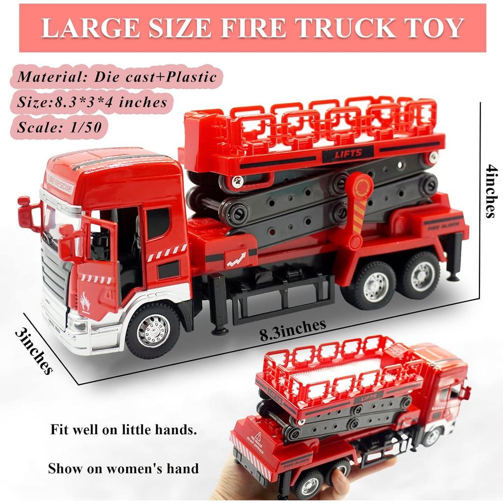 Modellino di Camion dei Pompieri in Scala 1/50 Rosso Die-cast Pneumatici Modello di Camion dei Pompieri