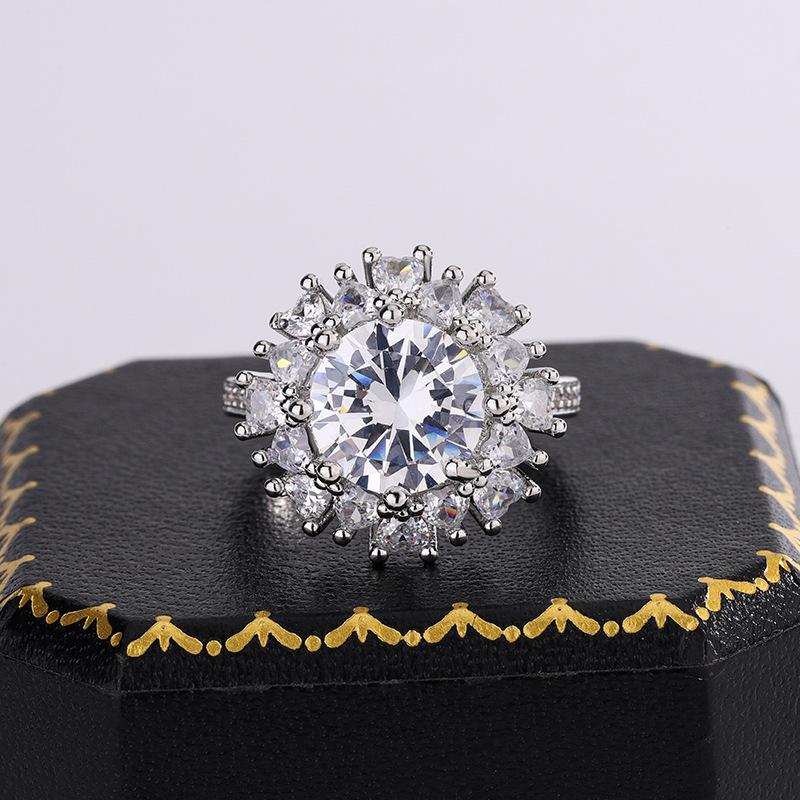 High-quality full-diamond sparkling zircon ring, 925 silver jewelry, women's party, wedding, proposal, bride's accessory