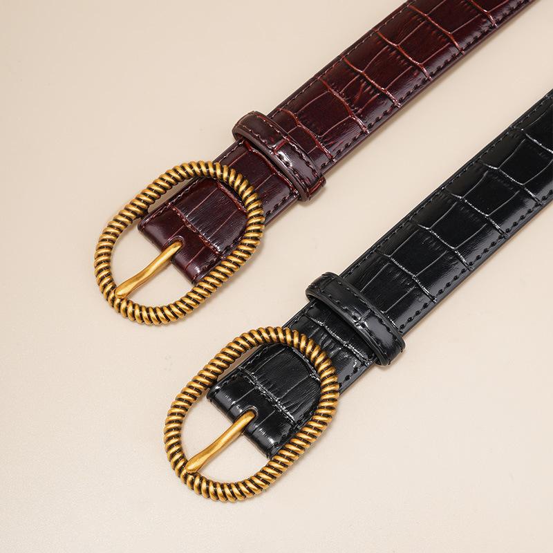 New Women's Belt Crocodile Pattern Cowhide Retro Pin Buckle Belt Fashionable Versatile Leather Belt for Women