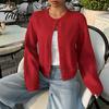 Maglia Lunga Manica Lunga Donna Cardigan Corto a Maglia, Top con Bottoni, Maglione Leggero Casual Girocollo per Primavera Autunno Aperto Davanti