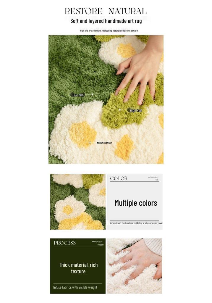 Moss Carpet Stain-Resistant Foldable Bedside Rug - Easy To Clean Flocking Design