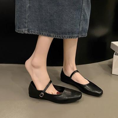 Printemps 2024 Nouveau Style de Mode Mary Jane Tempérament Commuter Chaussures Simples Fée Talons Plats Petites Chaussures en Cuir