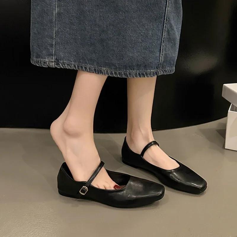 2024 Spring New Fashion Style Mary Jane Temperament Commuter Single Shoes Fairy Flat Heeled Small Leather Shoes