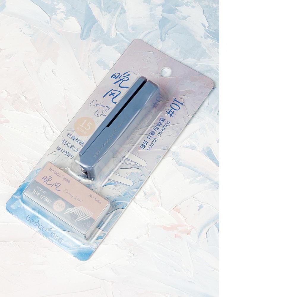 Evening Wind Folding Stapler Set Mini Portable Hitting Color Binder, with 10# 1000pcs Staples, Office Binding Tools School