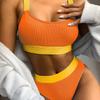 European and American Style High-Waisted Solid Color Bikini Swimsuit for Women