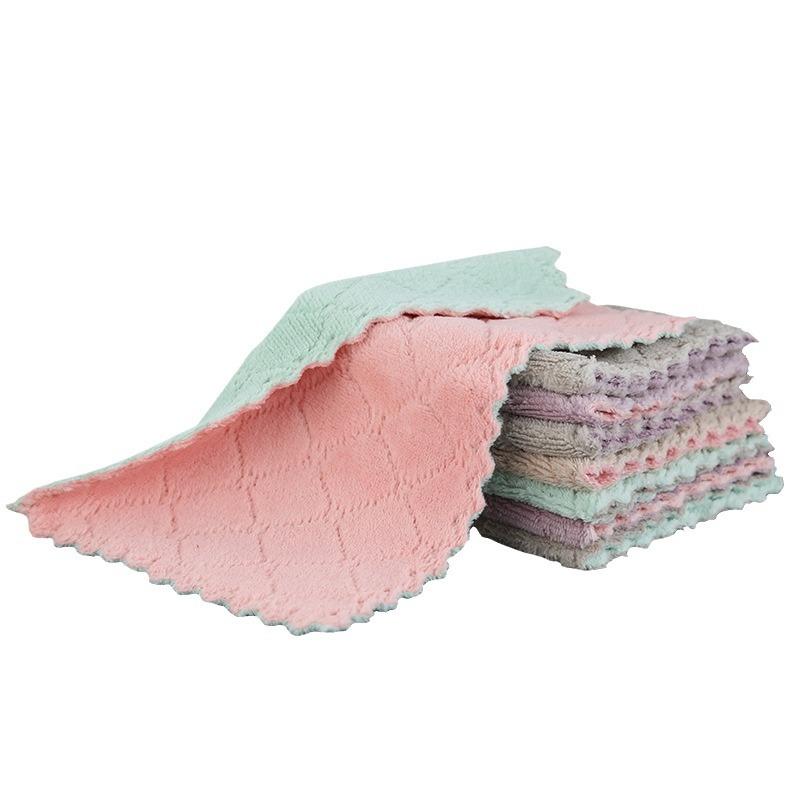 Coral Fleece Kitchen Cleaning Cloth Absorbent Dish Washing Cloth Double-sided Thickened Household Table Cleaning Scouring Pad
