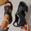 Retro Wedge Sandals - Open Toe, Zipper Closure, Faux Cover Platform Heels In Brown & Black, Comfortable Casual Summer Vacation Style, Ladies Sandals