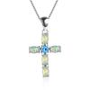 White Green Orange Opal Cross Pendant Birthstone Necklaces For Women Vintage Fashion 925 Silver Chain Red Blue Zircon Necklace