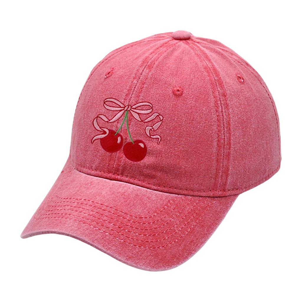 Cotton Baseball Caps with Cherry Bowknot Print Adjustable Size Truckers Hat For Sun Protections Women Teens Daily Wear