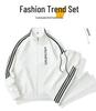 Men's Three-Stripe Hoodie & Jacket Sportswear Set for Spring/Autumn - Casual Running Outfit