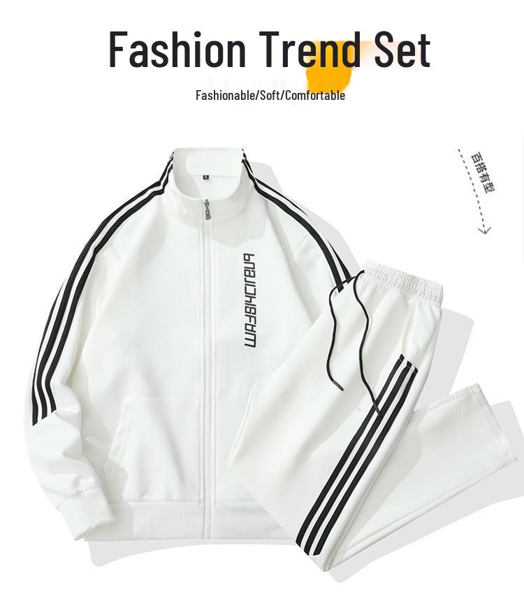 Men's Three-Stripe Hoodie & Jacket Sportswear Set for Spring/Autumn - Casual Running Outfit