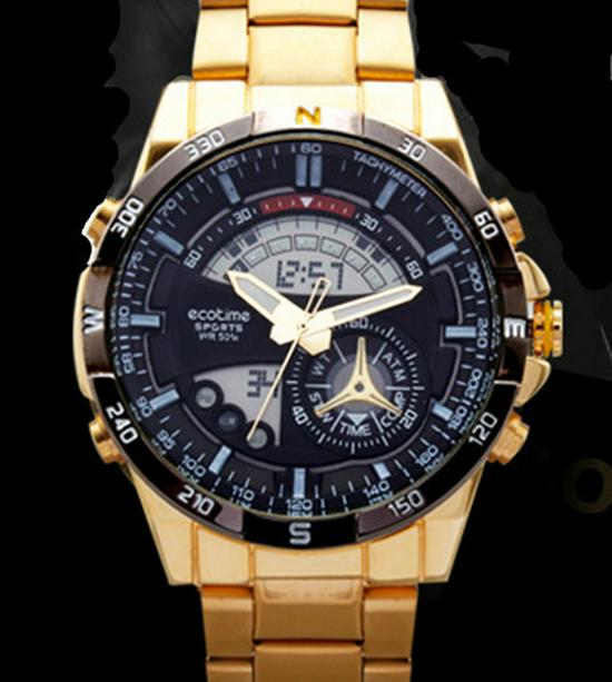 AMST Aimeishi Dual Display Waterproof Quartz Men's Watch - Gold