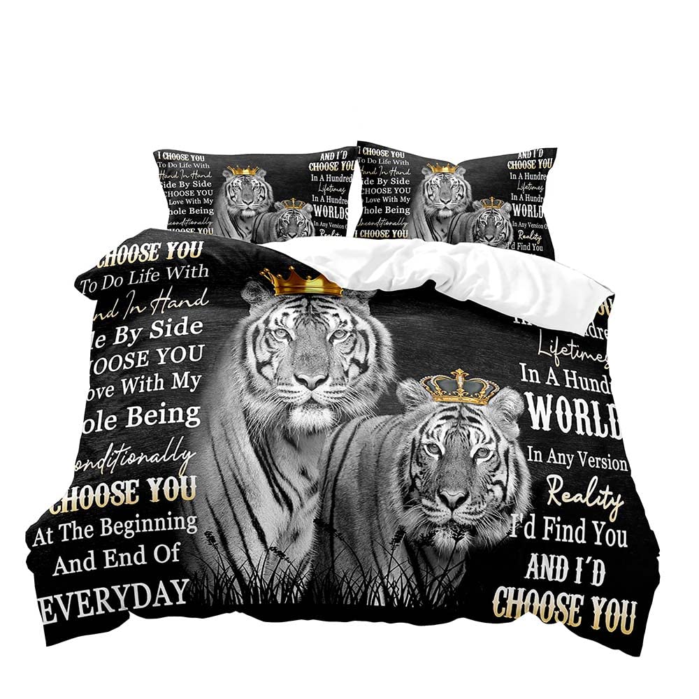 3PCS Lion King & Quen Beding Set, African Safari Animal Black Beding, Warm Comforter Cover, Bedrom Decor for Couples Ful Sized Dimensions