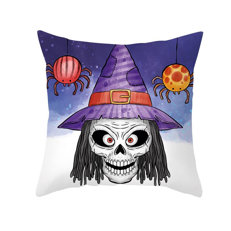 Halloween Pillow Cover Cartoon Skull Cat Sofa Cushion Cover Peach Skin Pillow Cover