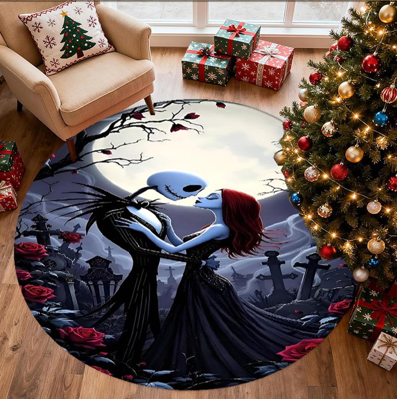 The Nightmare Before Christmas Pattern Round Rug, Indoor/Outdoor Mat, for Picnic, Gameroom, Bedroom, Office, Living Room, Home Decor Carpet, Birthday 