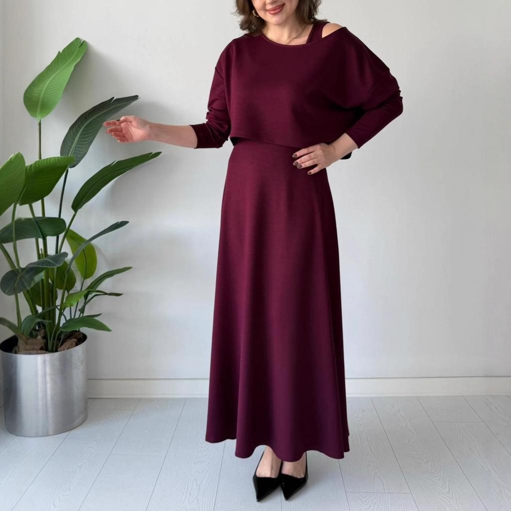 cross-border European and American autumn new single shoulder suspender slim-fit long-sleeved A-shaped long skirt slim-fit temperament women's