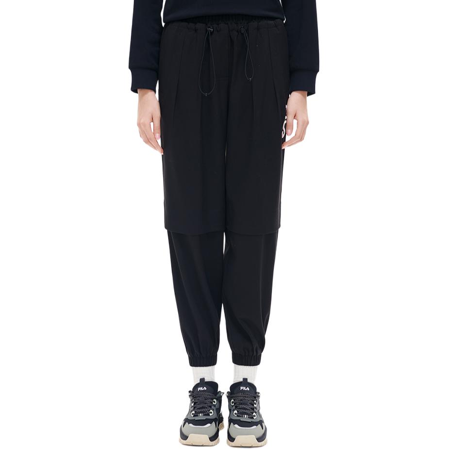 FILA Logo Embroidered Woven Tapered Sports Pants Women bottoms Black F11W219801F-BK