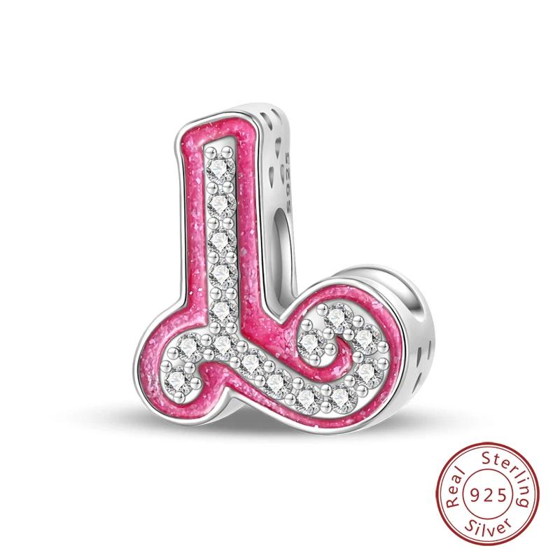 New Copper Teenage Girl Pink 26 Letters Charms Beads For 3Mm Original Bracelets Diy Jewelry Birthday Gifts