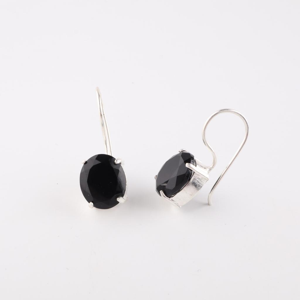 Natural Black Onyx Gemstone 925 Sterling Silver Handcrafted Women Earrings 1.05" EE-173-19