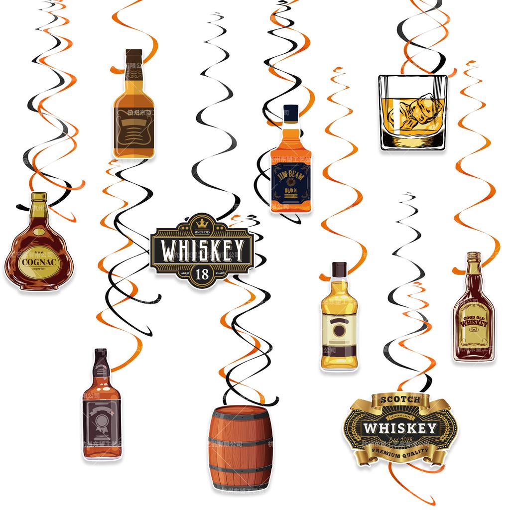 Whiskey Party Decor Whiskey Beer Bottle Glass Cup Balloon Banner Whiskey Honeycomb Table Decor Men Women Birthday Party Supplies