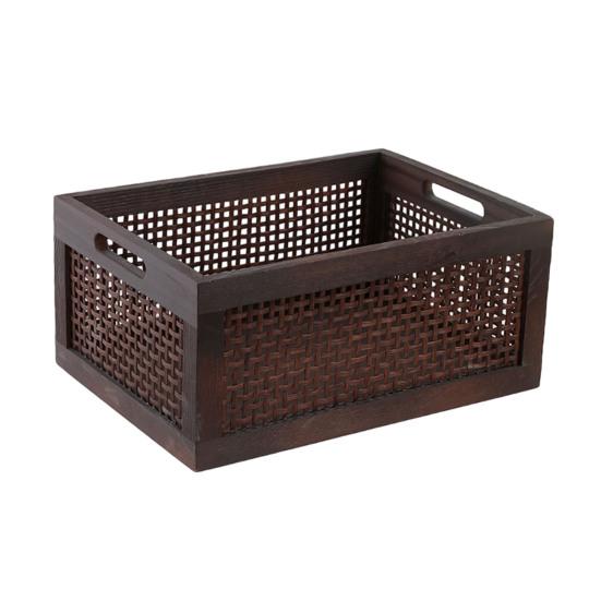 Vinyl Record Storage Box Durable MDF Rattan Vinyl Record Holder with Handle Cubic Desktop Album Organizer for Vinyl Records Multipurpose Storage Small