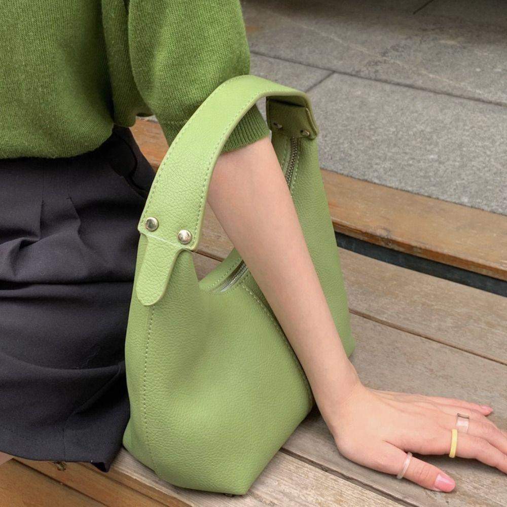 Solid Color PU Hobo Bag Large Capacity French Style Handbag Fashion Shoulder Bag Travel